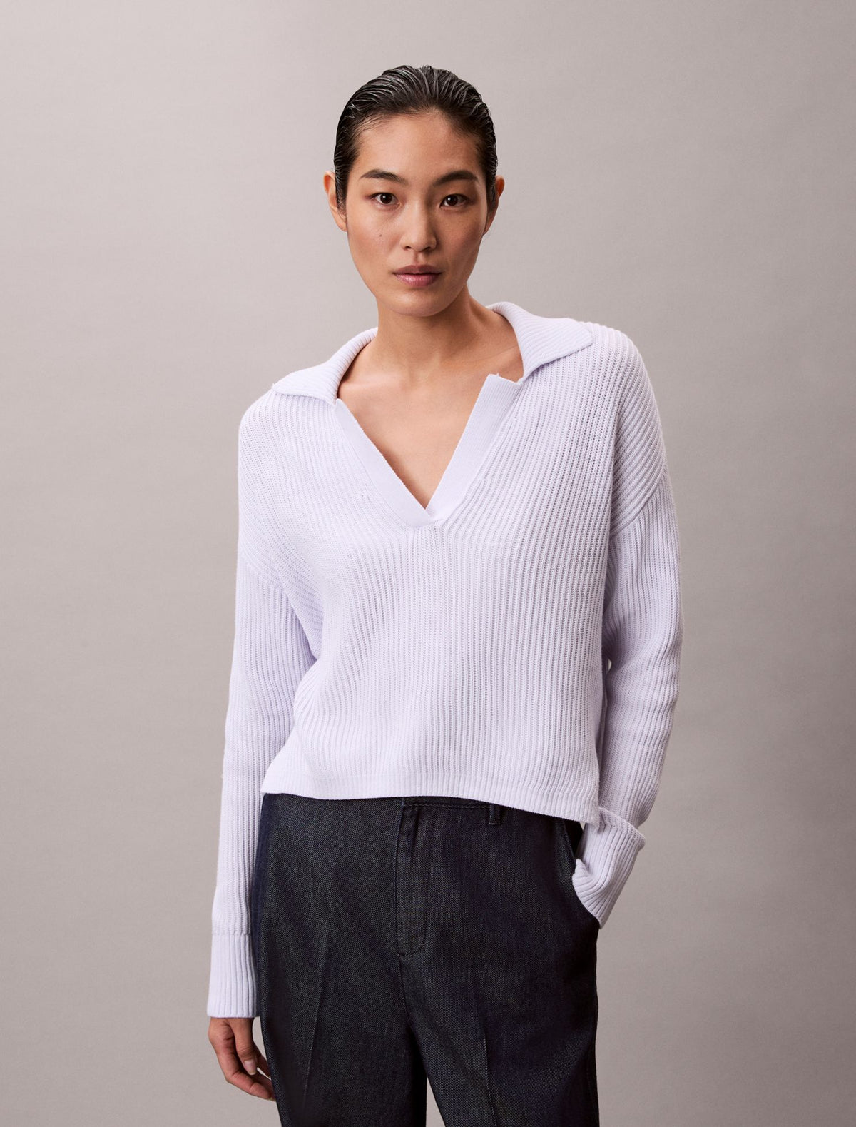 Calvin Klein Smooth Cotton Relaxed Polo Sweater