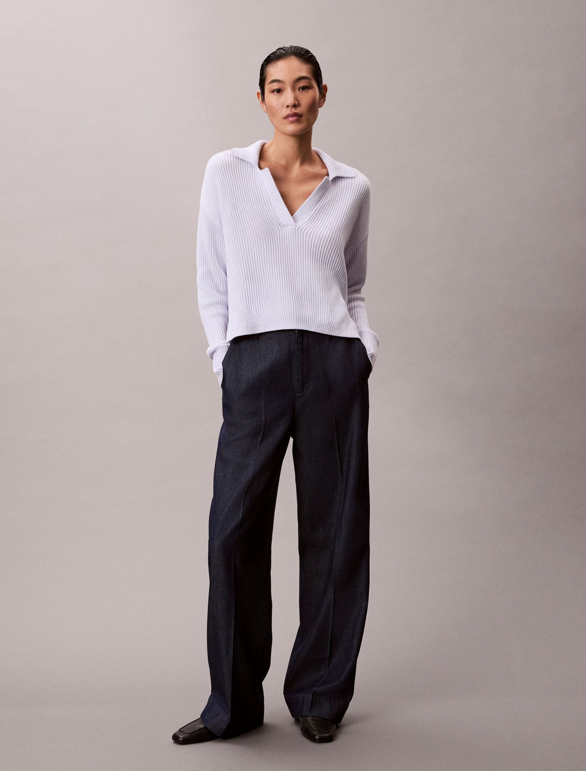 Calvin Klein Smooth Cotton Relaxed Polo Sweater