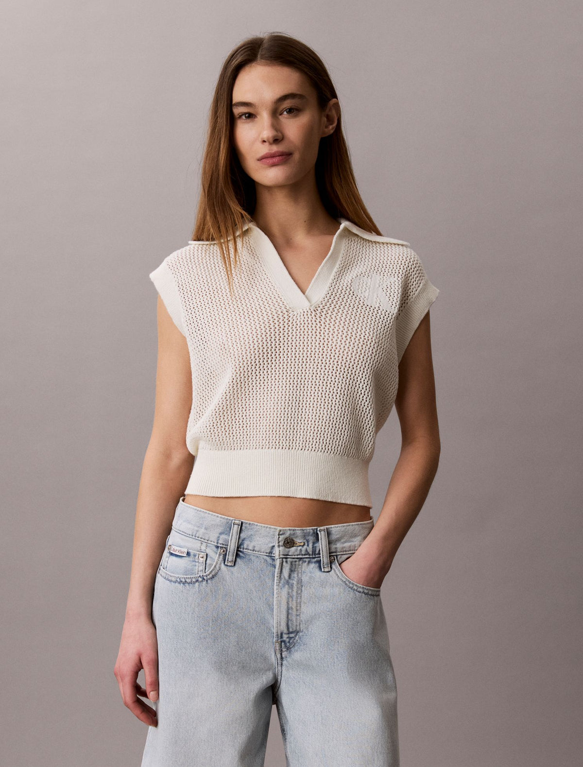Calvin Klein Monogram Crochet Cropped Top