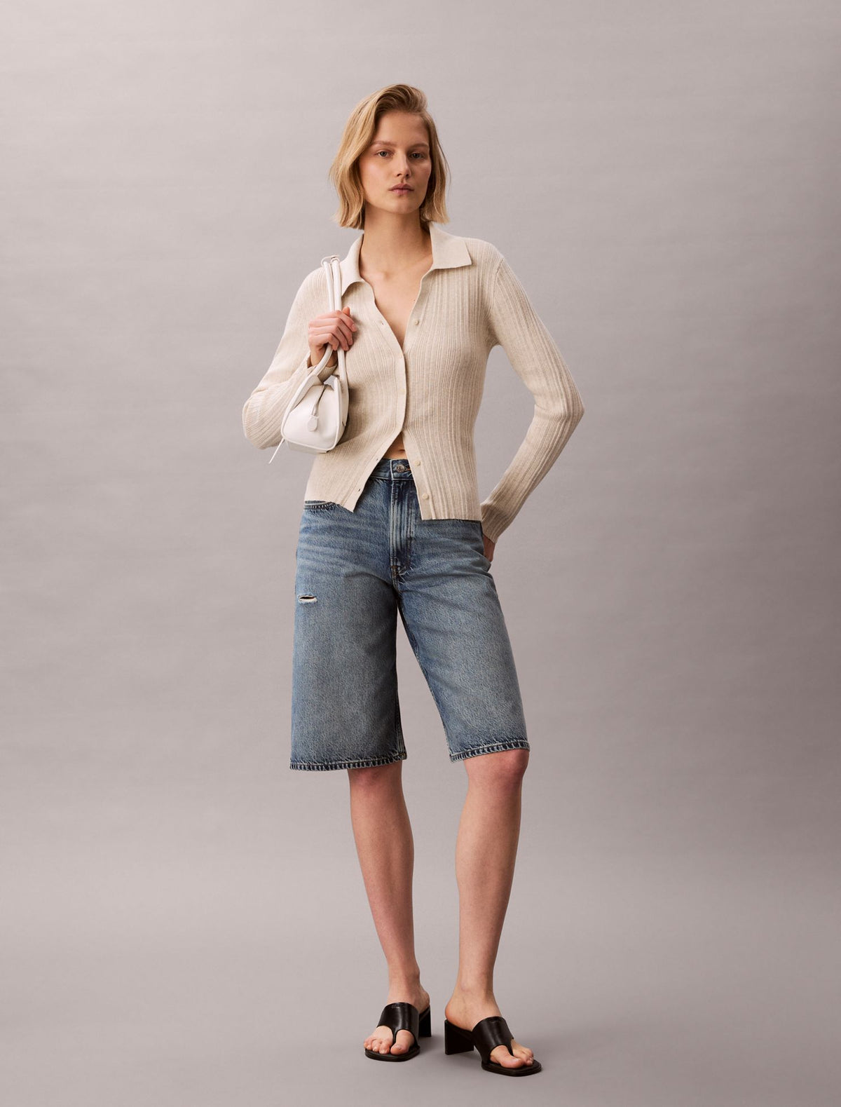 Calvin Klein Smooth Cotton Rib Polo Cardigan