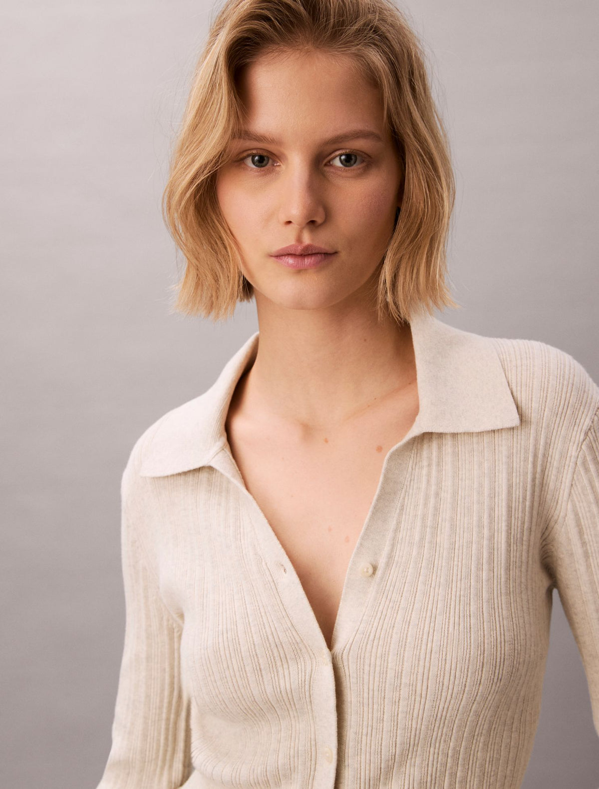 Calvin Klein Smooth Cotton Rib Polo Cardigan