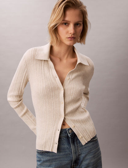 Calvin Klein Smooth Cotton Rib Polo Cardigan