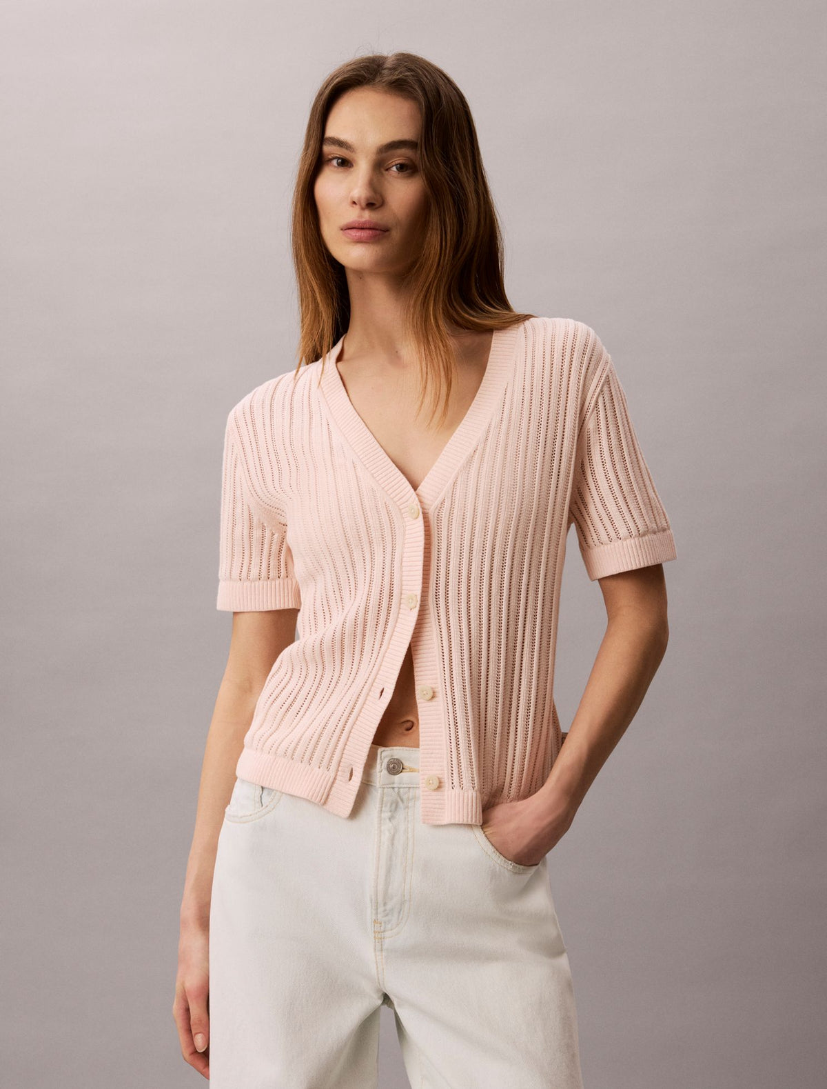 Calvin Klein Open Stitch Button-Down Sweater