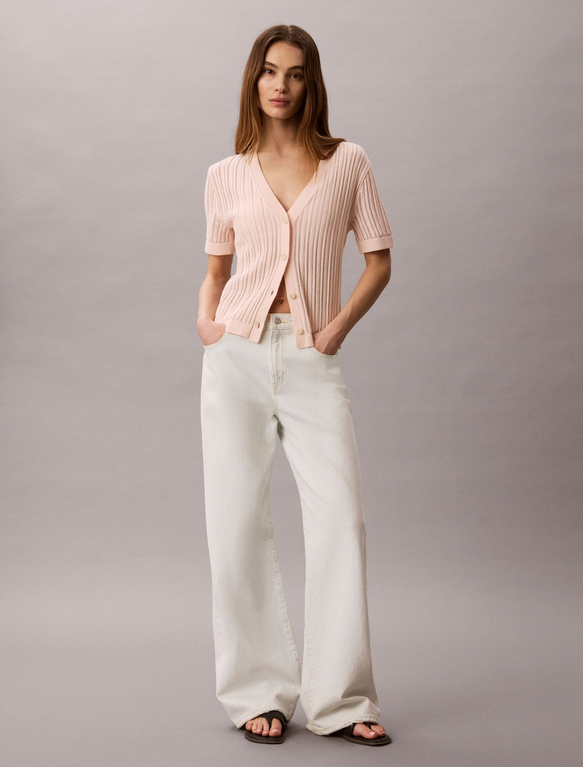 Calvin Klein Open Stitch Button-Down Sweater