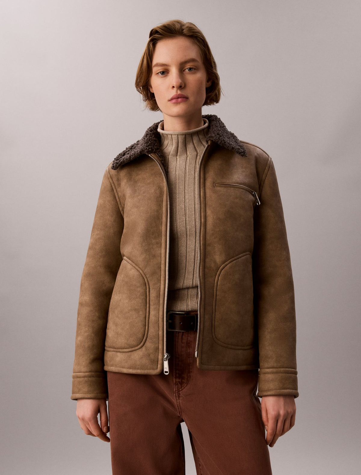 Calvin Klein Faux Shearling Aviator Jacket