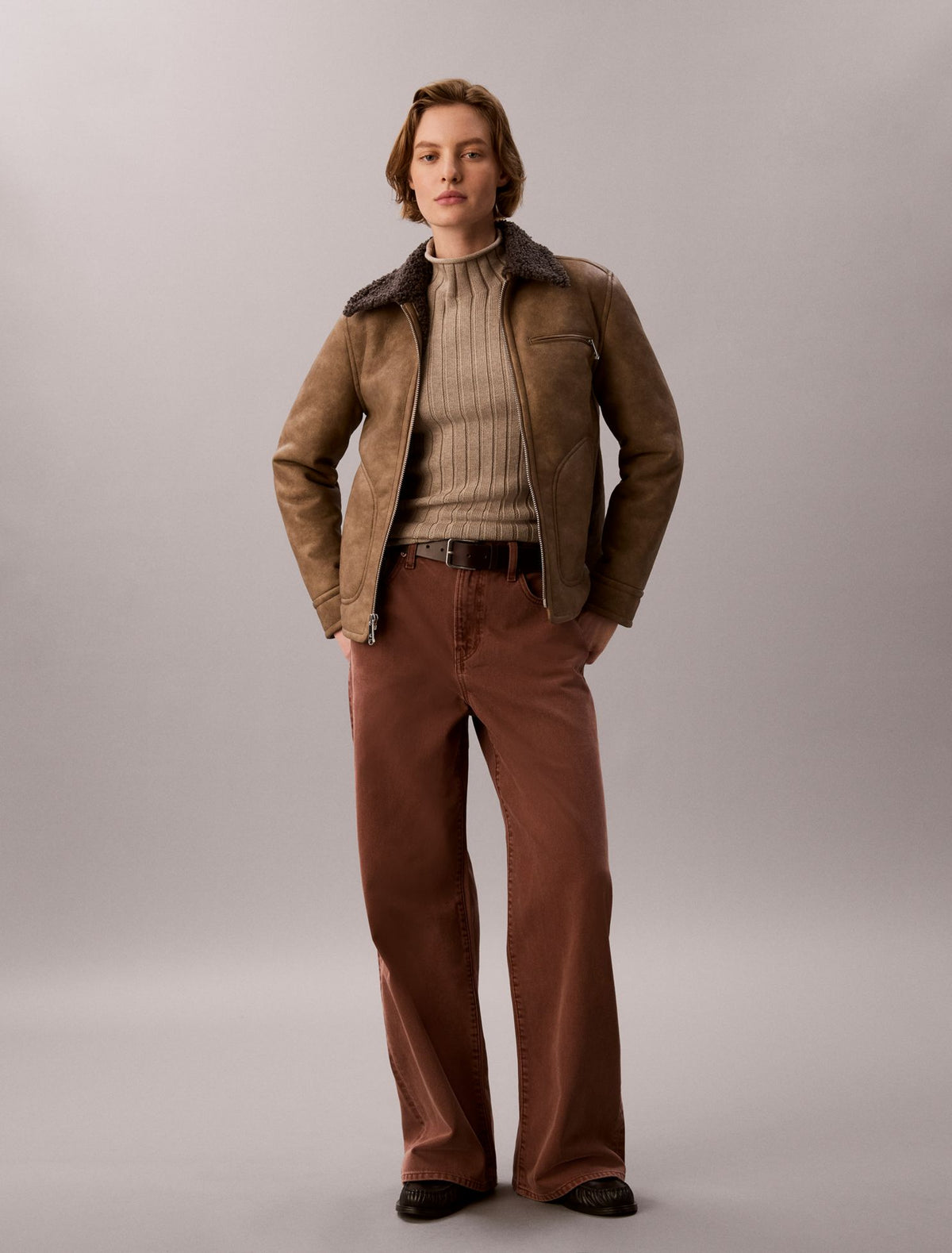 Calvin Klein Faux Shearling Aviator Jacket
