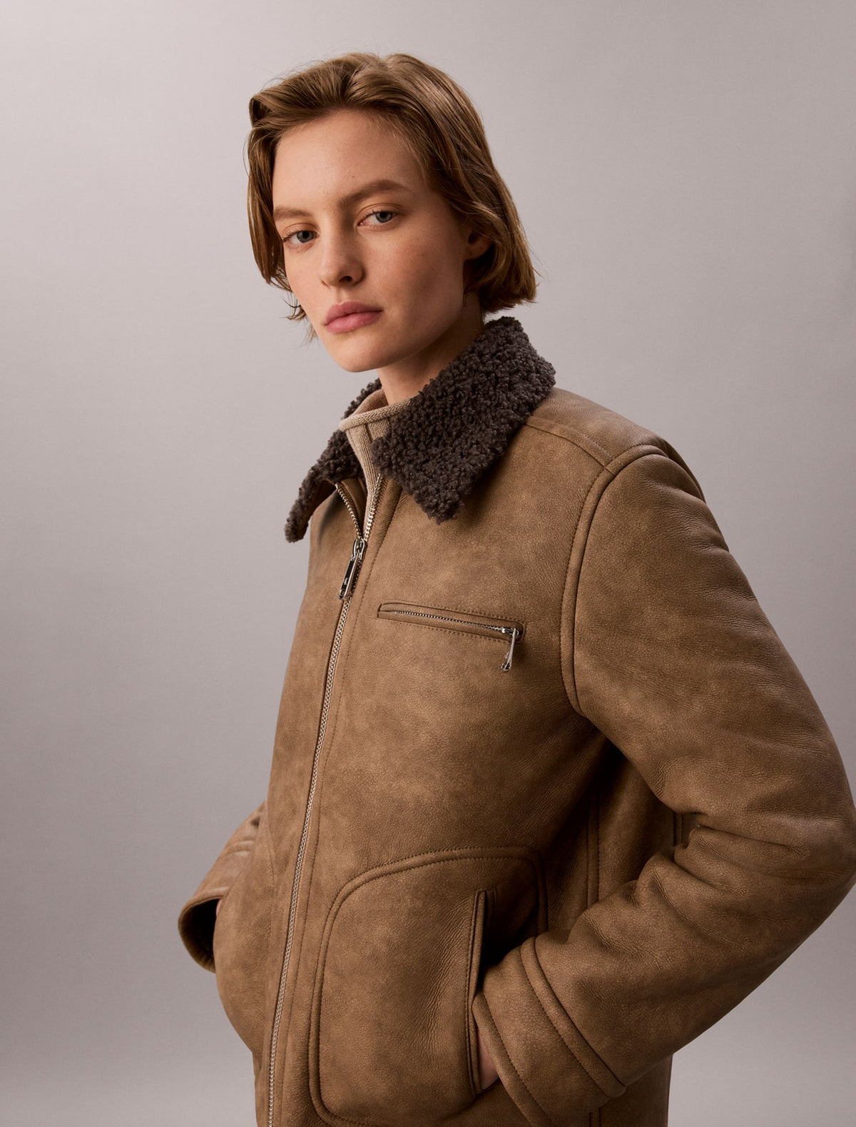 Calvin Klein Faux Shearling Aviator Jacket