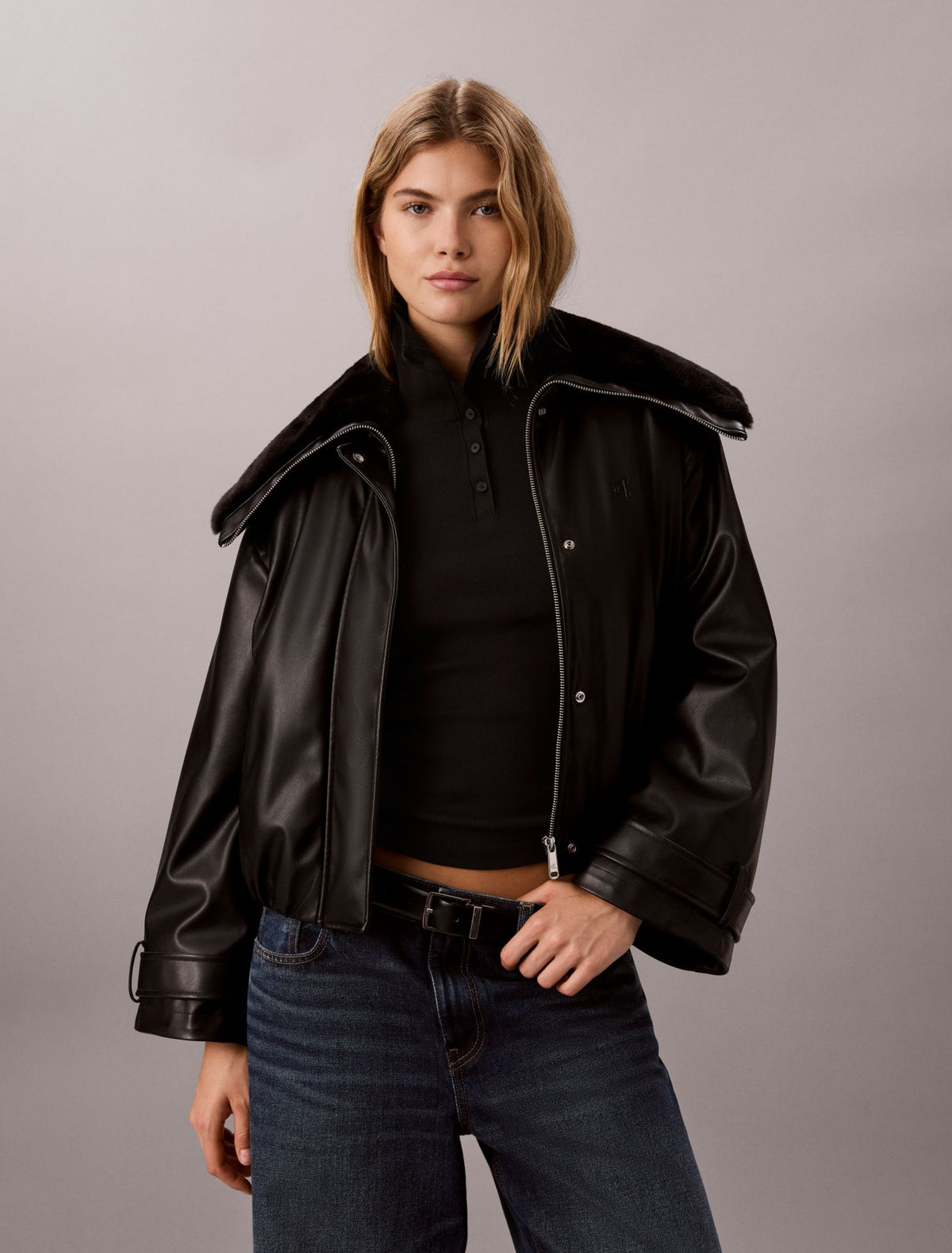 Calvin Klein Faux Leather Padded Bomber Jacket