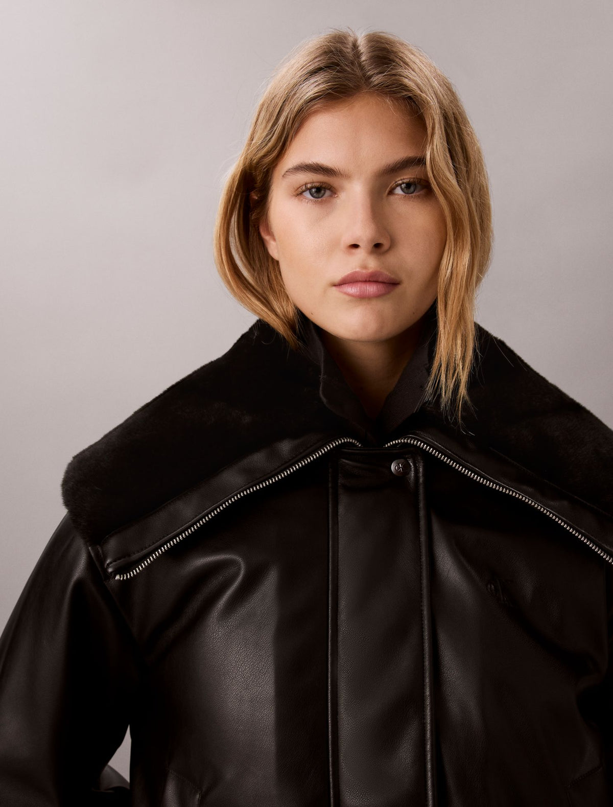 Calvin Klein Faux Leather Padded Bomber Jacket