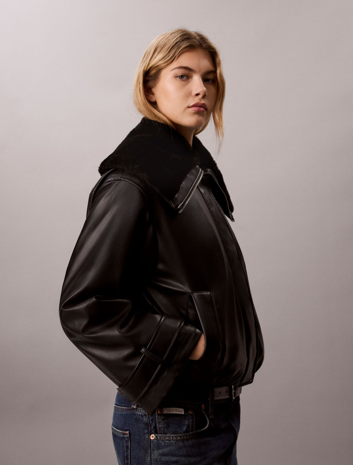 Calvin Klein Faux Leather Padded Bomber Jacket