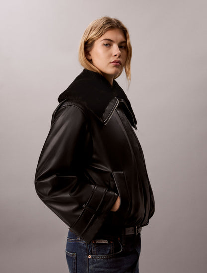 Calvin Klein Faux Leather Padded Bomber Jacket
