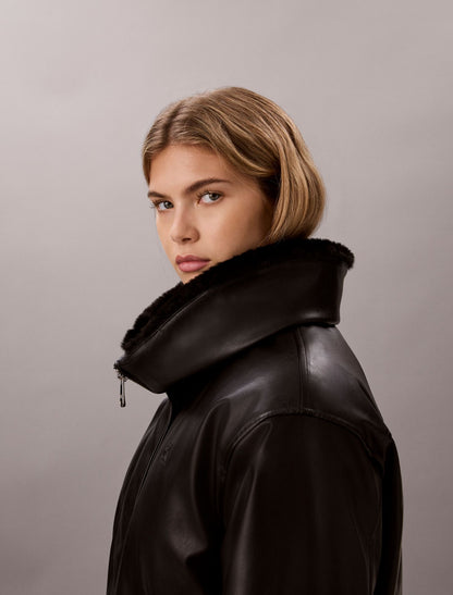Calvin Klein Faux Leather Padded Bomber Jacket