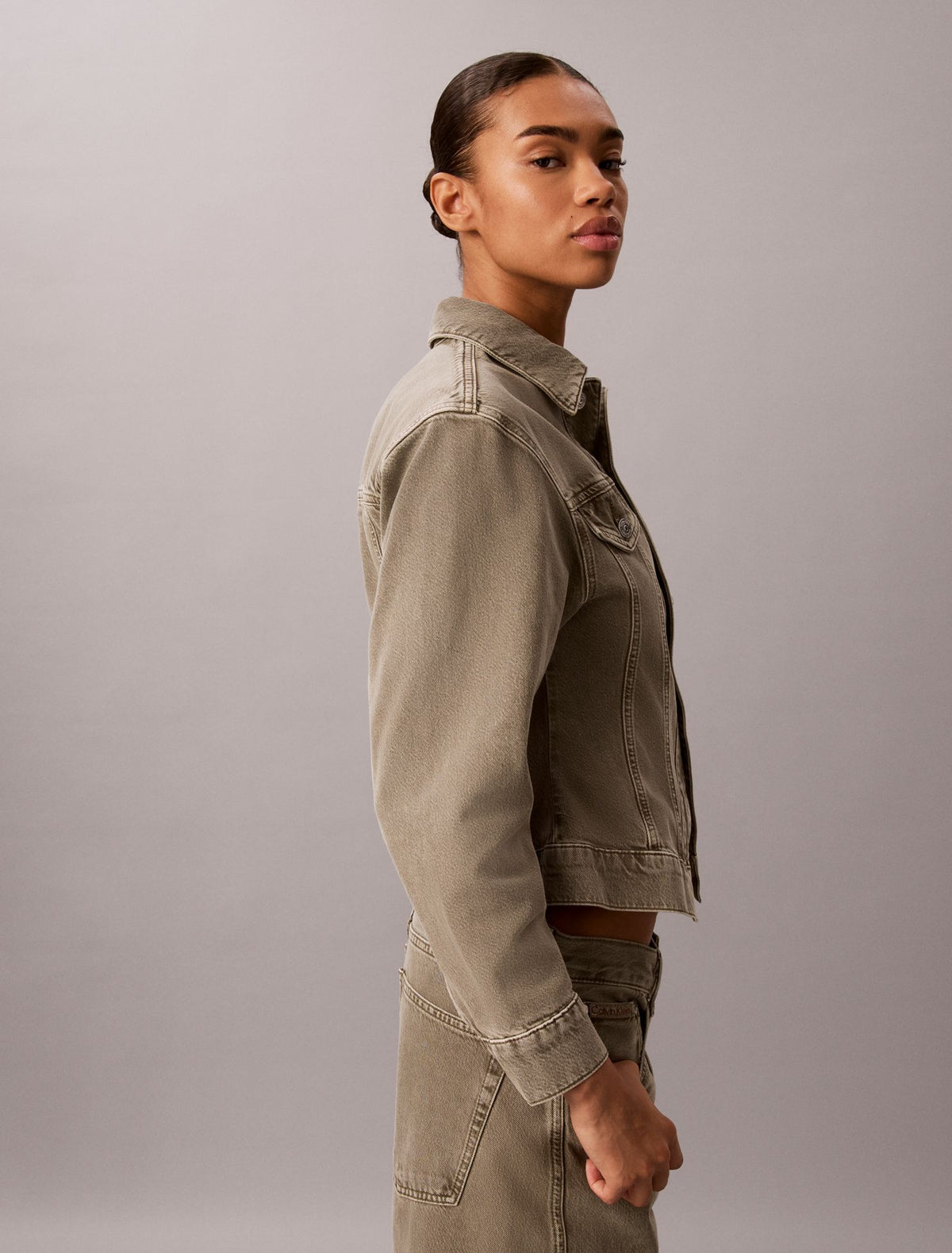 Calvin Klein Cinched Peplum Denim Jacket