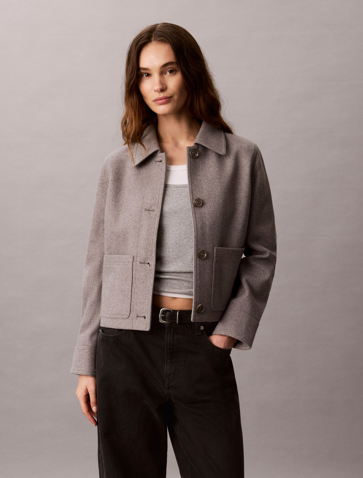 Calvin Klein Faux Wool Stand Collar Jacket
