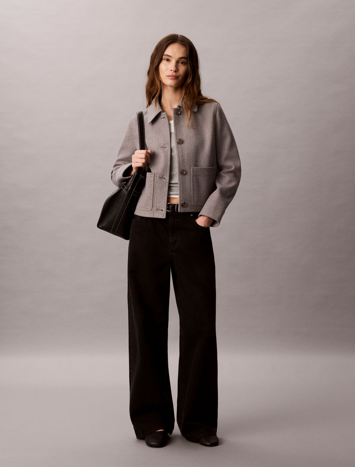 Calvin Klein Faux Wool Stand Collar Jacket