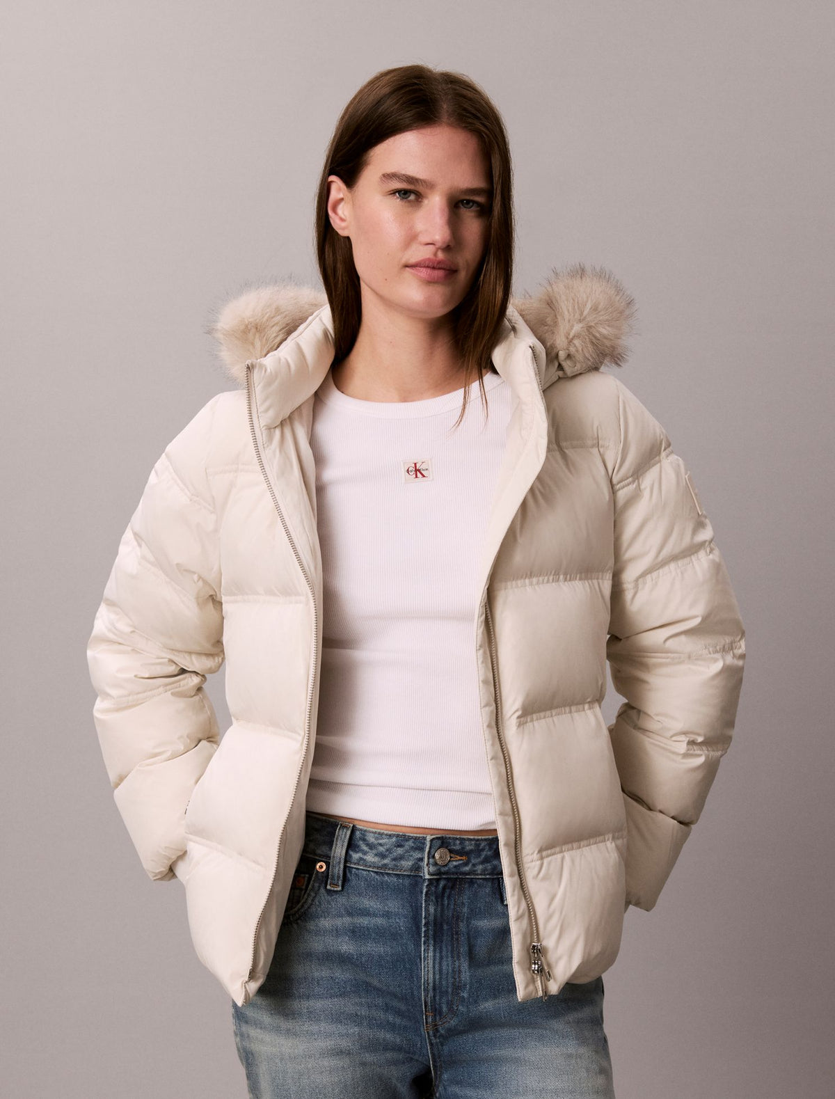 Calvin Klein Matte Belted Short Puffer Jacket