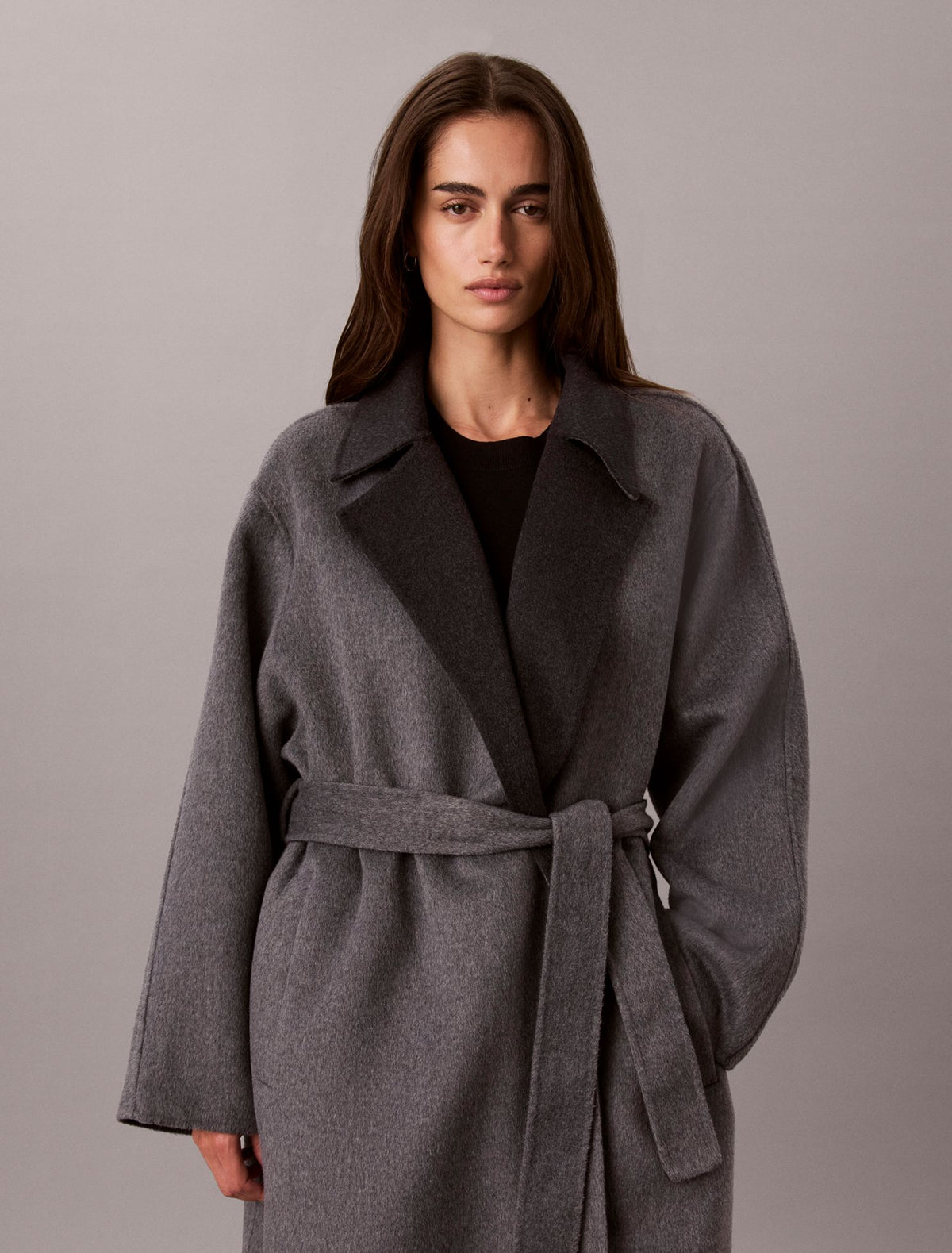 Calvin Klein Melange Wool Blend Wrap Coat