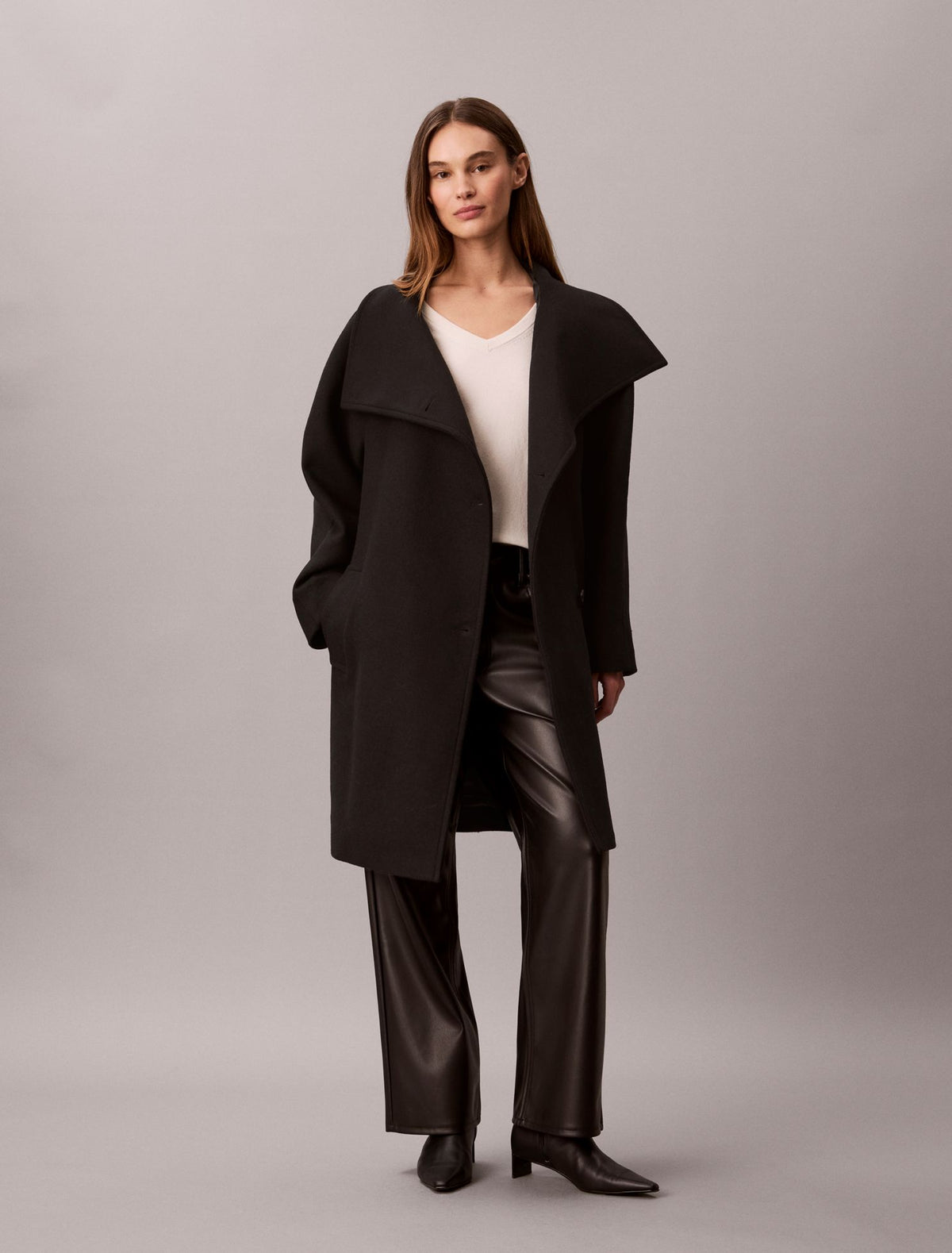 Calvin Klein Wool Blend Funnel Neck Coat