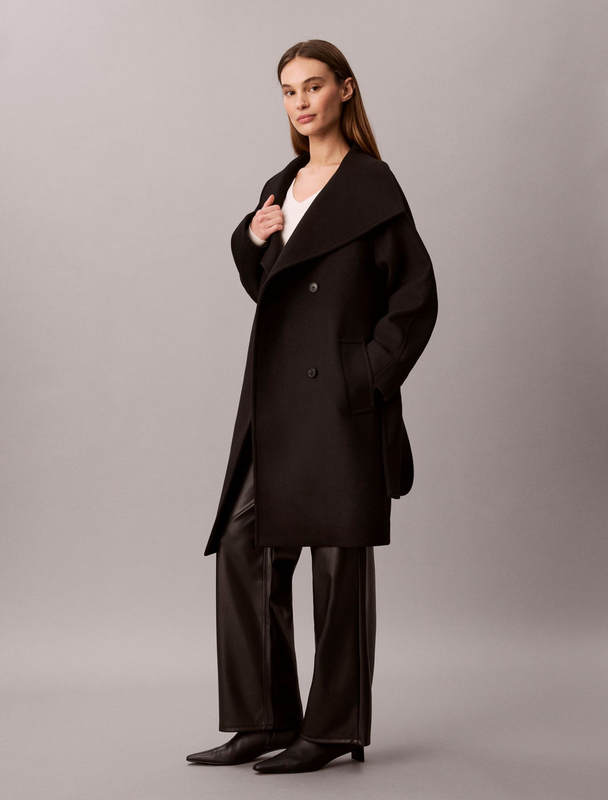 Calvin Klein Wool Blend Funnel Neck Coat