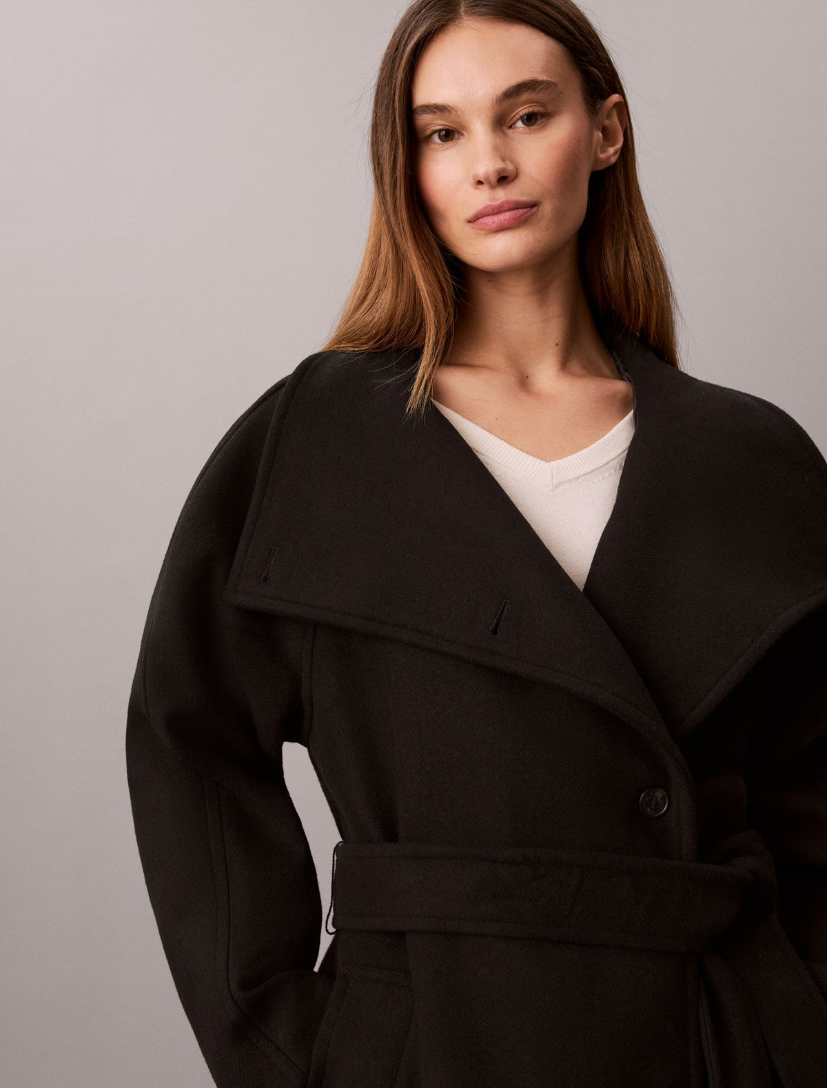 Calvin Klein Wool Blend Funnel Neck Coat