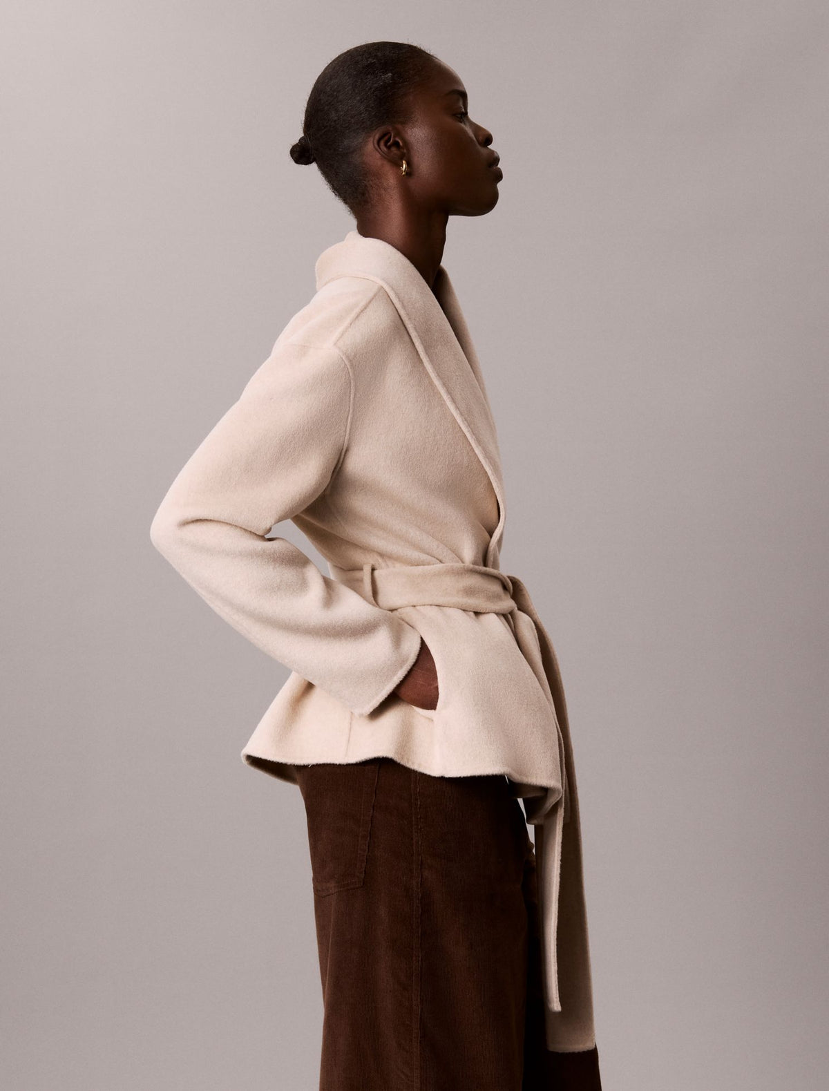 Calvin Klein Shawl Wool Blend Hip Coat
