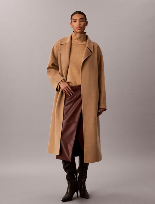Calvin Klein Double Faced Wool Blend Wrap Coat