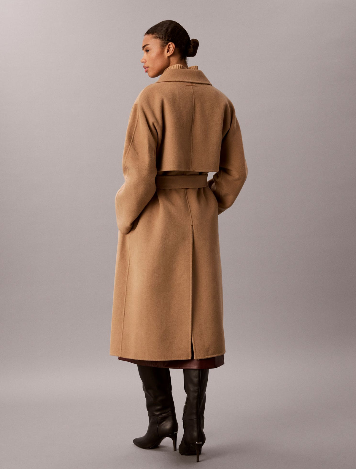 Calvin Klein Double Faced Wool Blend Wrap Coat