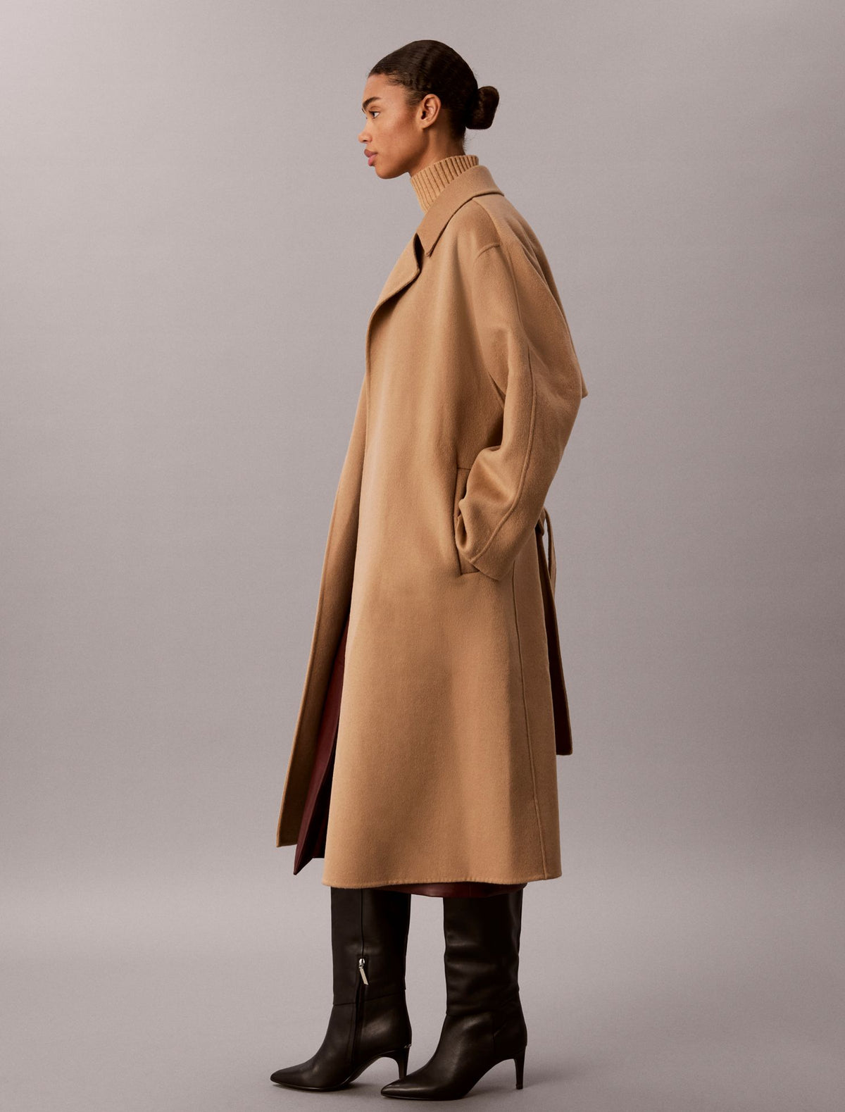 Calvin Klein Double Faced Wool Blend Wrap Coat