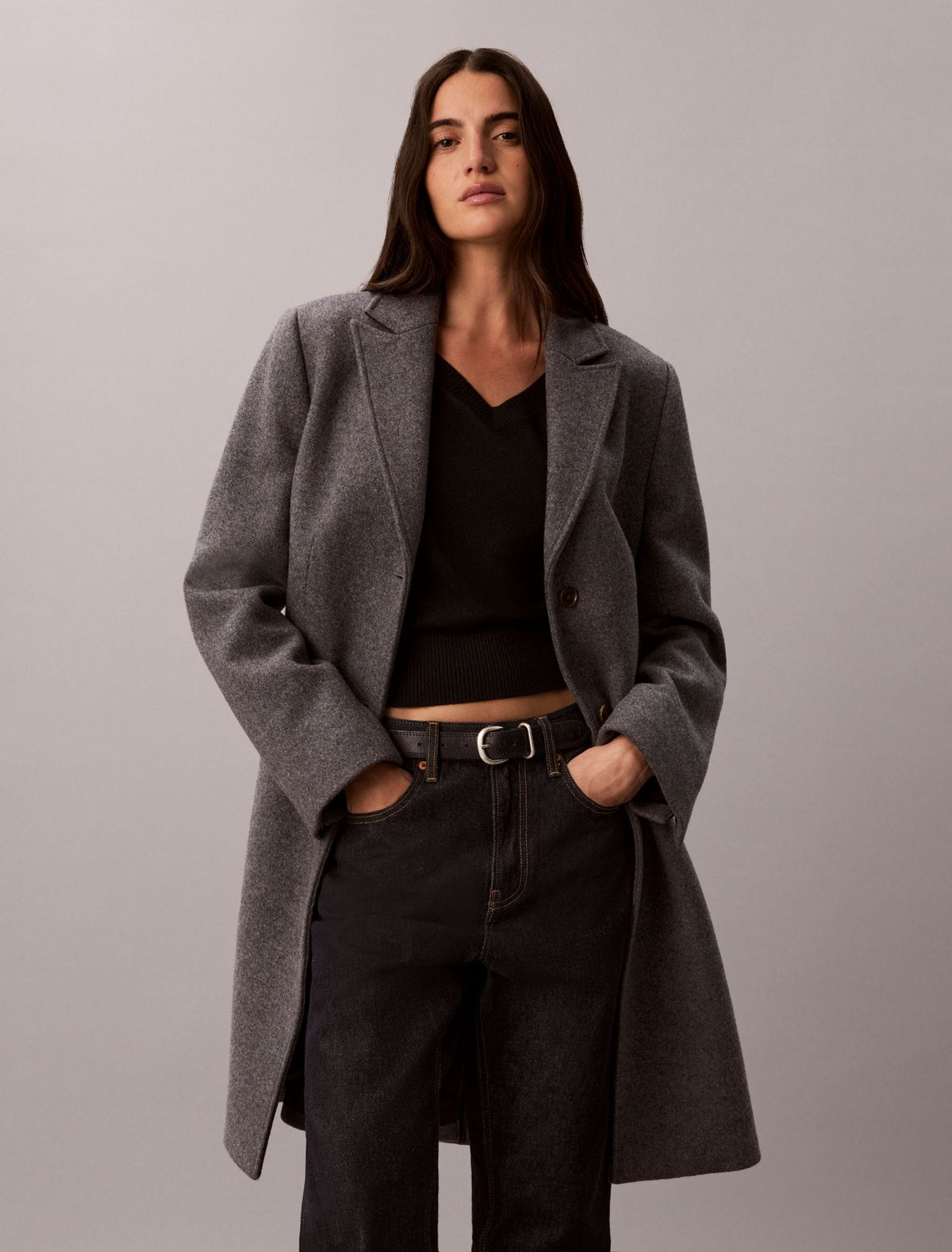Calvin Klein Tailored Single Breasted Wool Blend Coat