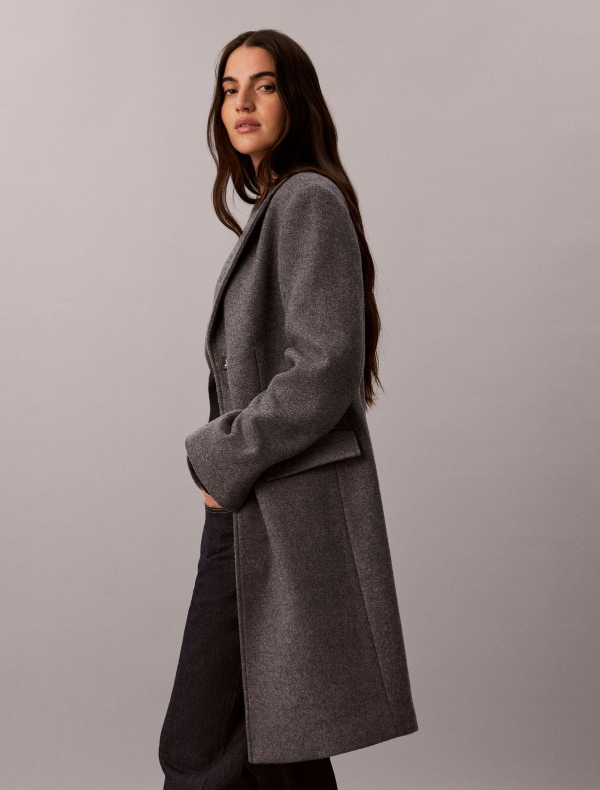 Calvin Klein Tailored Single Breasted Wool Blend Coat