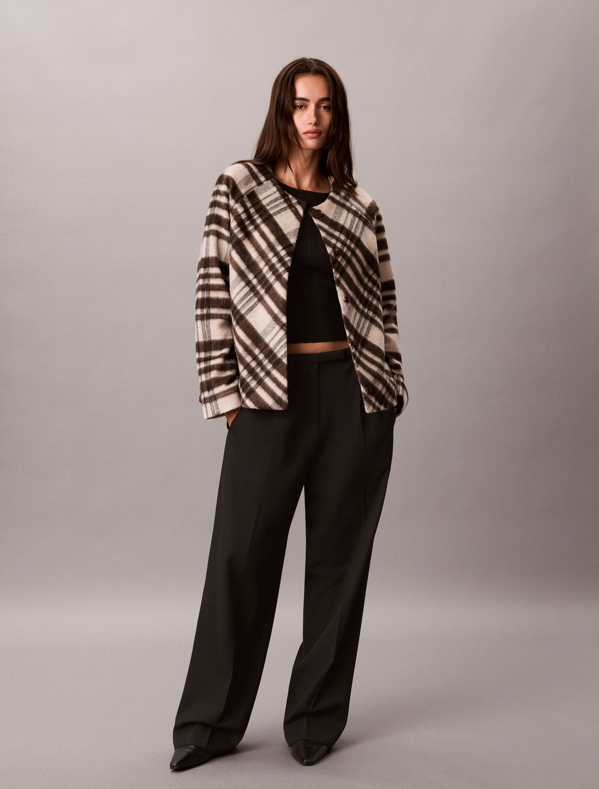 Calvin Klein Mohair Plaid Cardigan Jacket