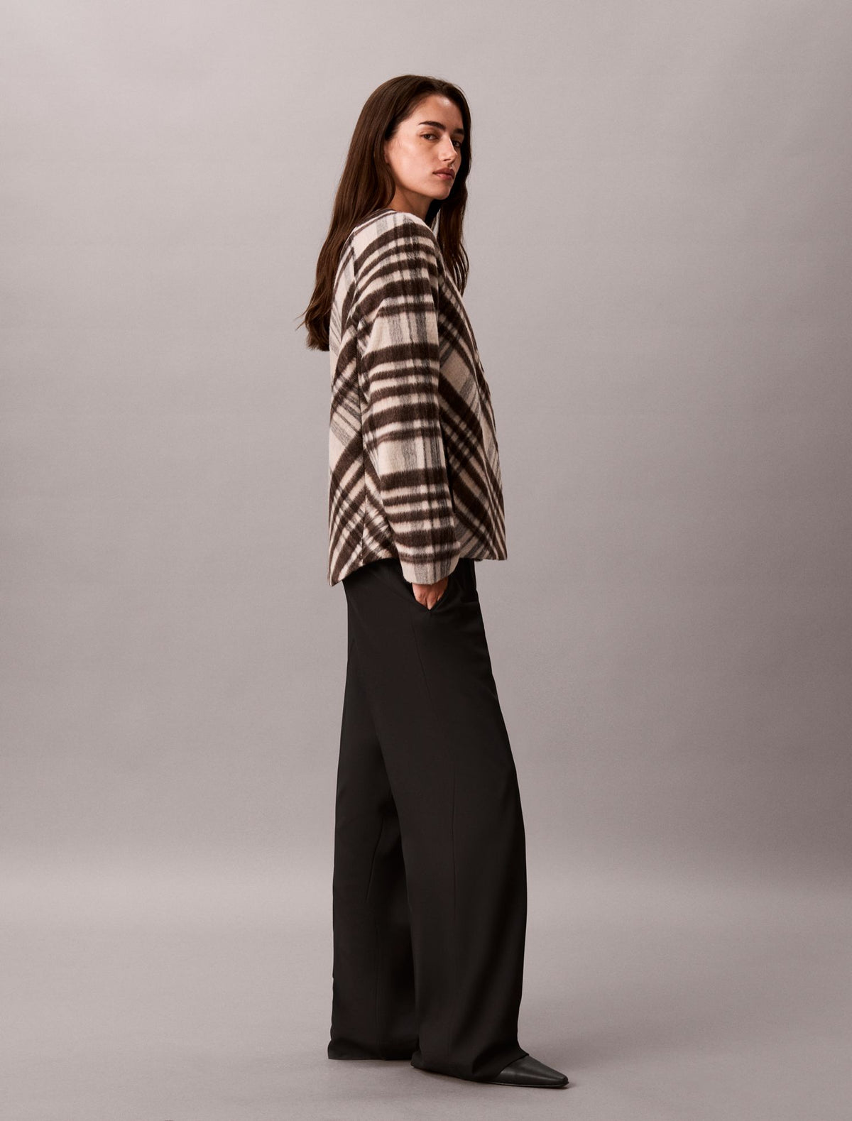 Calvin Klein Mohair Plaid Cardigan Jacket