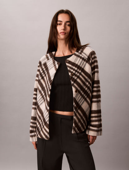 Calvin Klein Mohair Plaid Cardigan Jacket