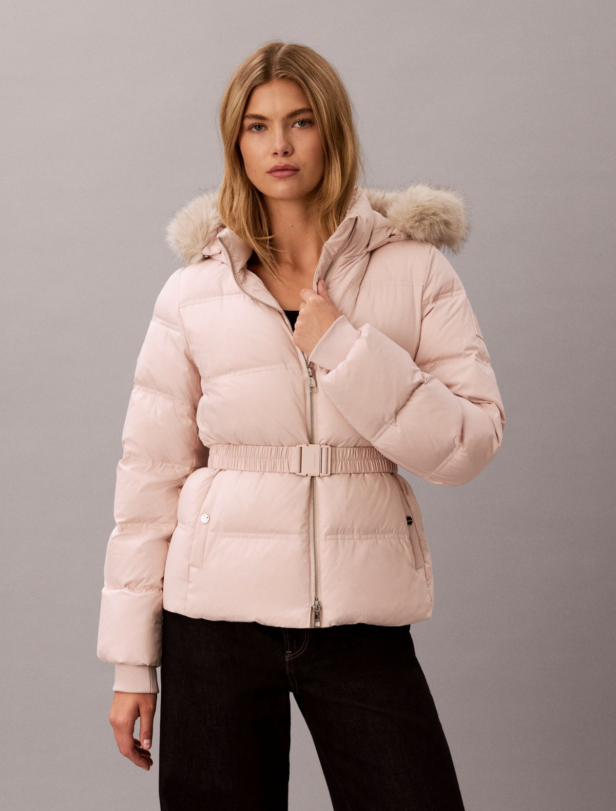 Calvin Klein Matte Belted Short Puffer Jacket