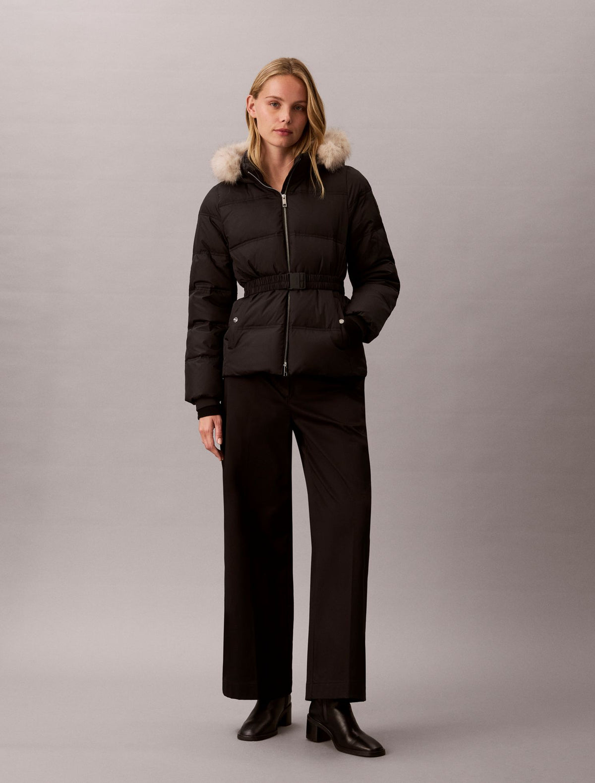 Calvin Klein Matte Belted Short Puffer Jacket