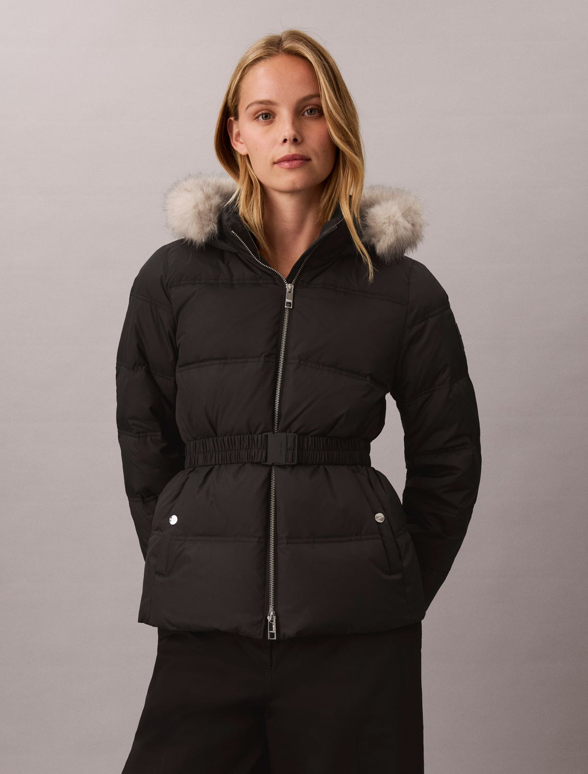 Calvin Klein Matte Belted Short Puffer Jacket