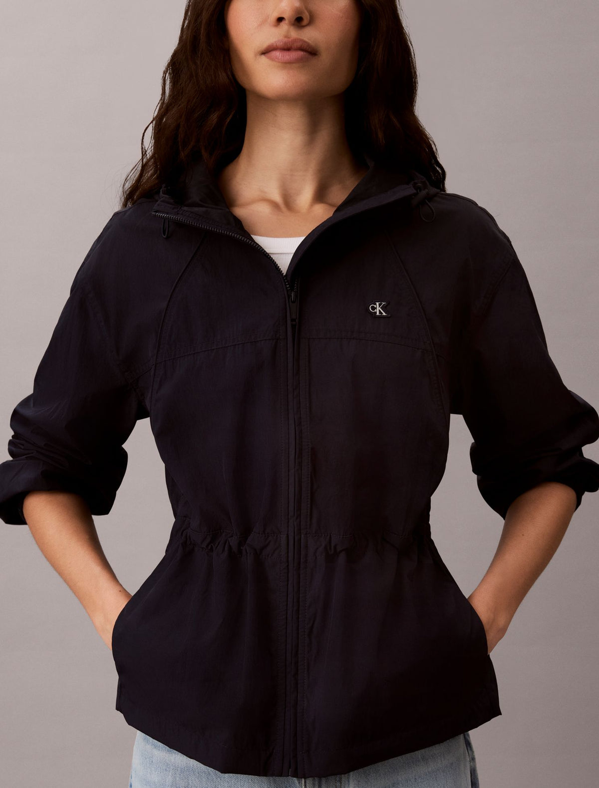 Calvin Klein Lightweight Cinch Waist Windbreaker Jacket