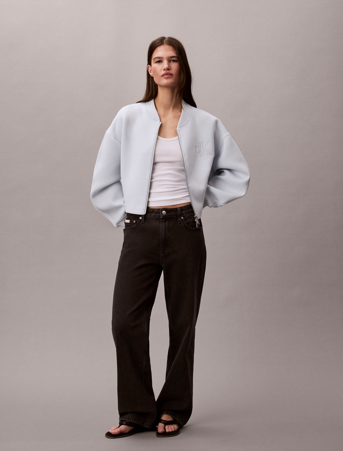 Calvin Klein Smooth Cropped Relaxed Bomber Jacket