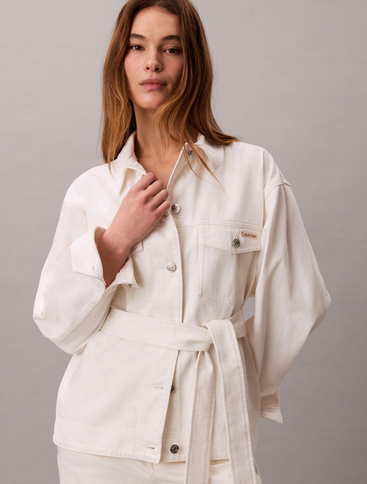 Calvin Klein Denim Cinched Belted Jacket