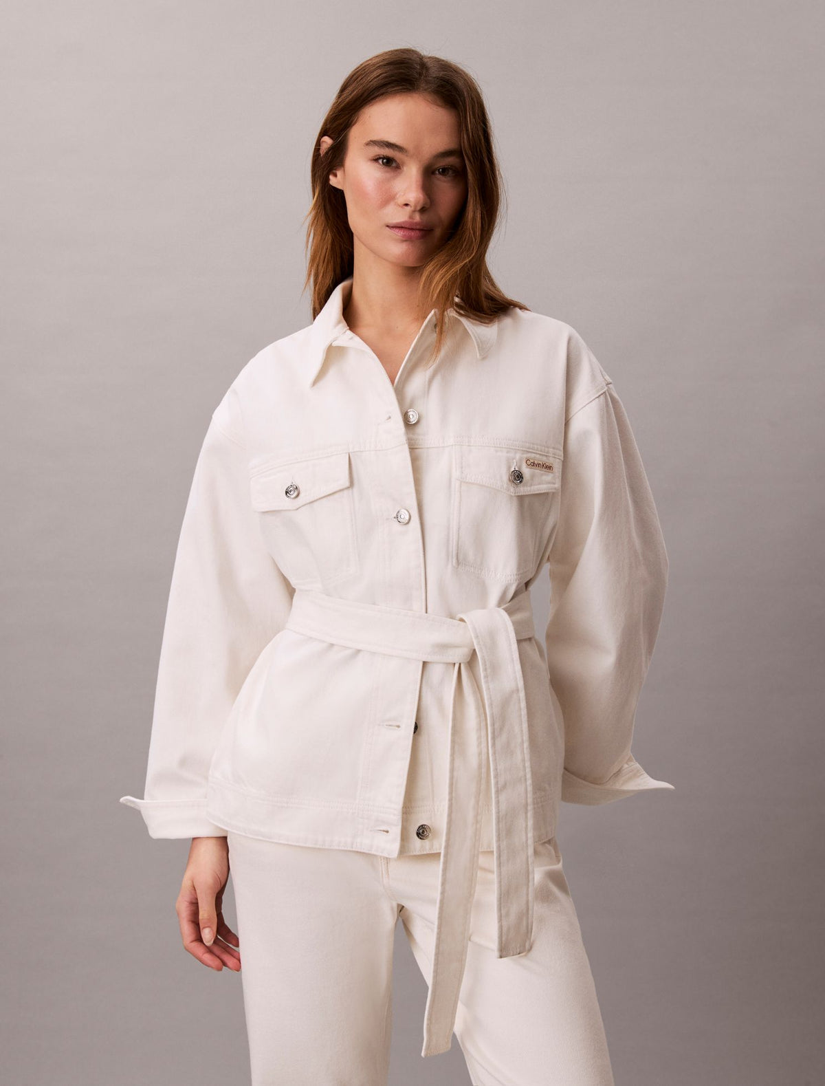 Calvin Klein Denim Cinched Belted Jacket