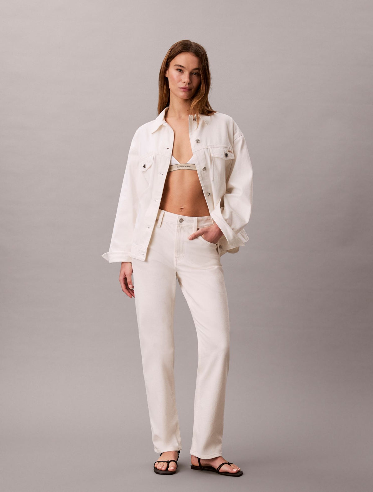 Calvin Klein Denim Cinched Belted Jacket