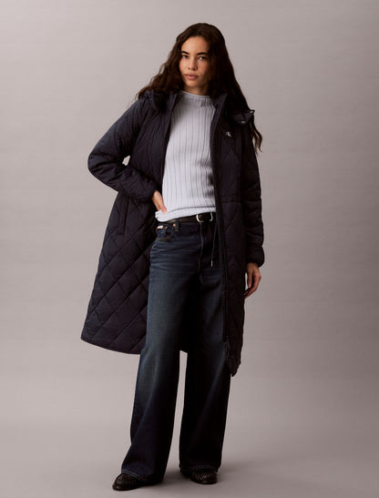 Calvin Klein Quilted Hooded Long Liner Coat