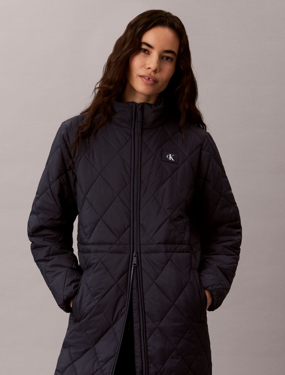 Calvin Klein Quilted Hooded Long Liner Coat