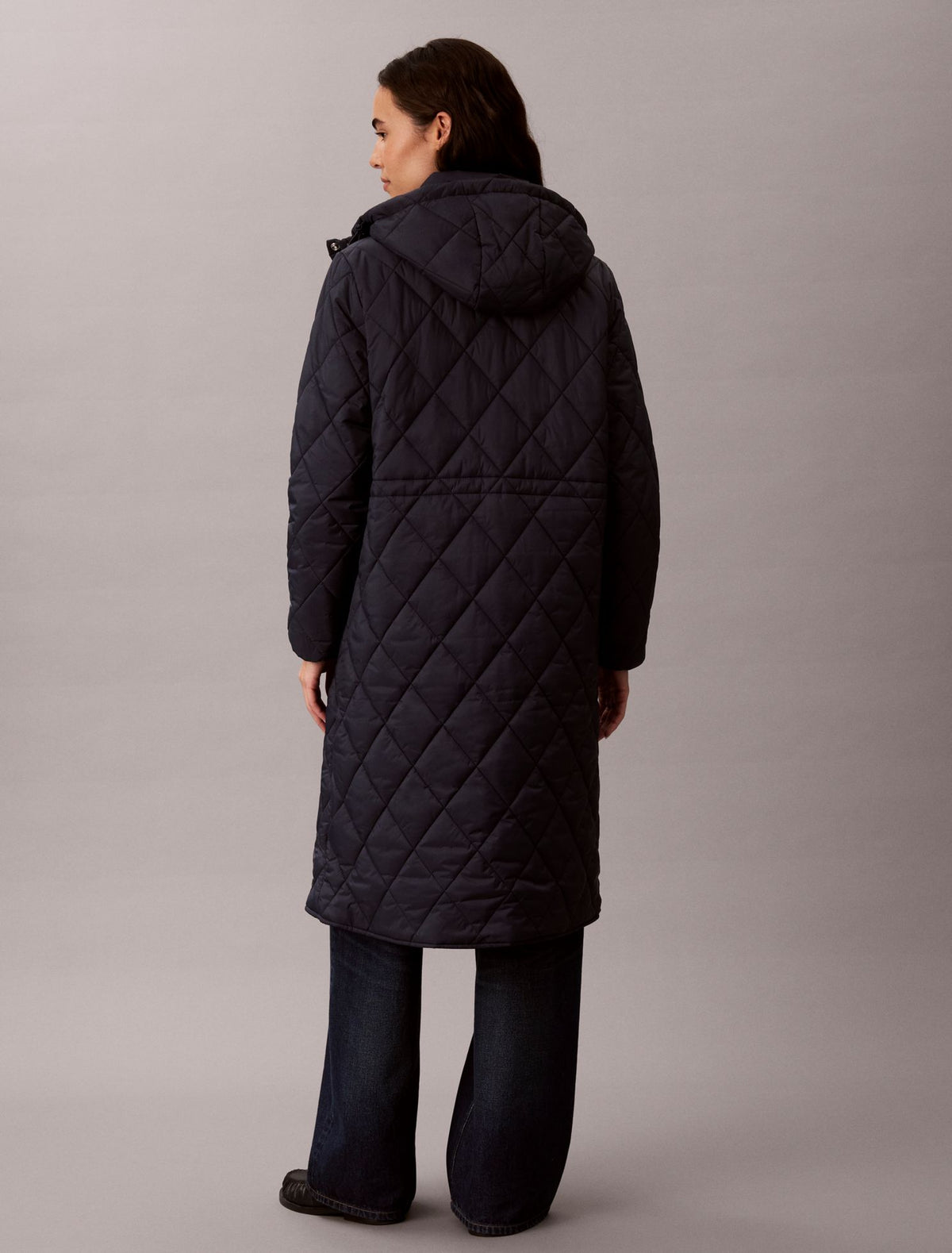 Calvin Klein Quilted Hooded Long Liner Coat