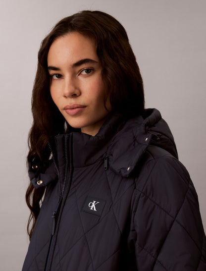 Calvin Klein Quilted Hooded Long Liner Coat