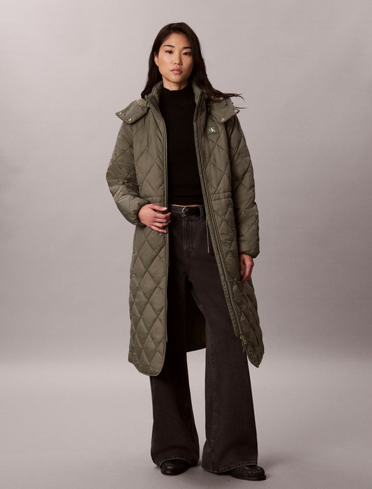 Calvin Klein Quilted Hooded Long Liner Coat