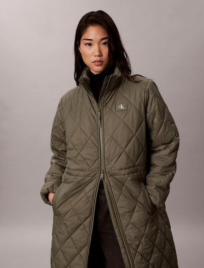 Calvin Klein Quilted Hooded Long Liner Coat