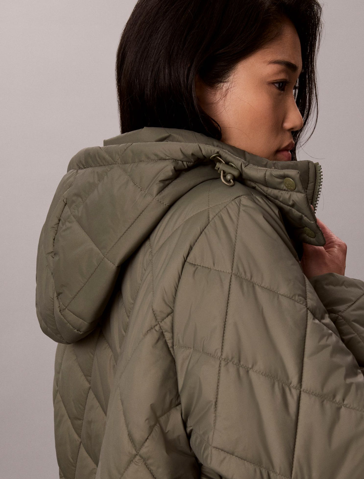 Calvin Klein Quilted Hooded Long Liner Coat