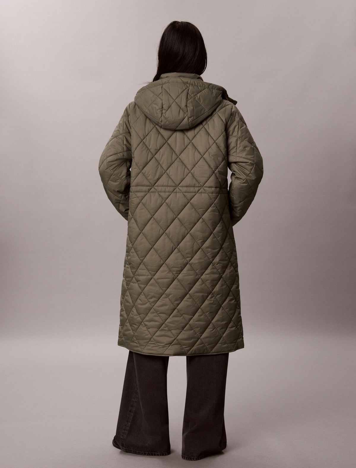 Calvin Klein Quilted Hooded Long Liner Coat