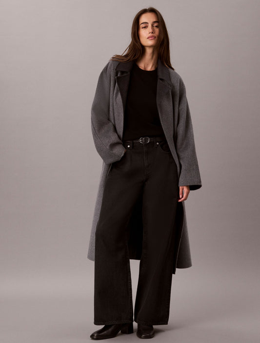 Calvin Klein Melange Wool Blend Wrap Coat